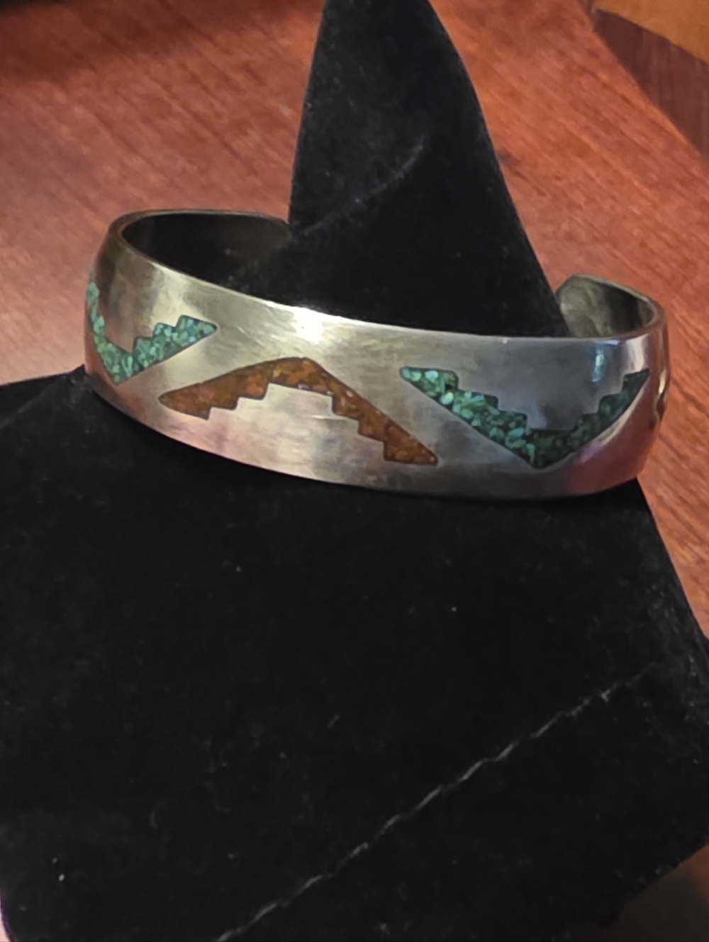 Navajo Stering Silver Turquoise and Red Coral  Bangle
